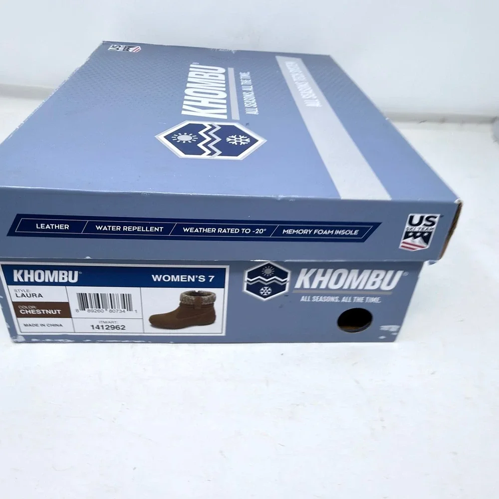 Khombu Laura Womens Size 7 Chestnut Suede Knit Ankle Boots Weather Rated Winter